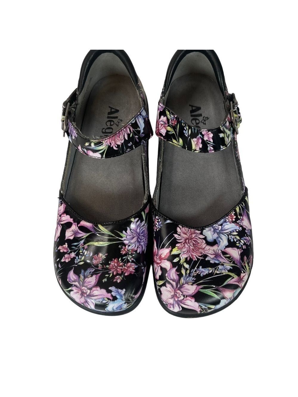 Alegria Kyra Mary Jane Comfort Shoes Women 35 Black Floral Low Heel Leather